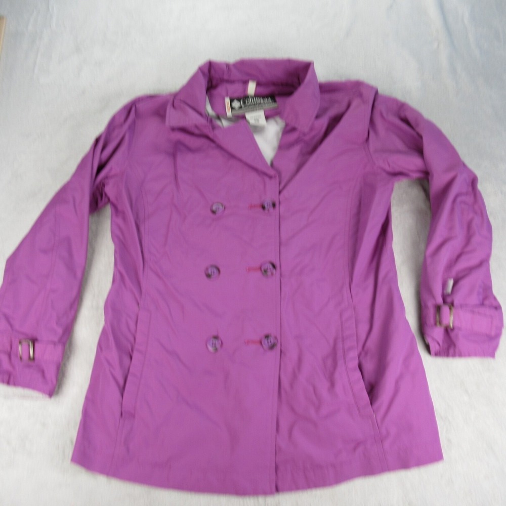 Columbia Rain Jacket Women Medium Purple Buckle Sleeve Double Breasted Coat